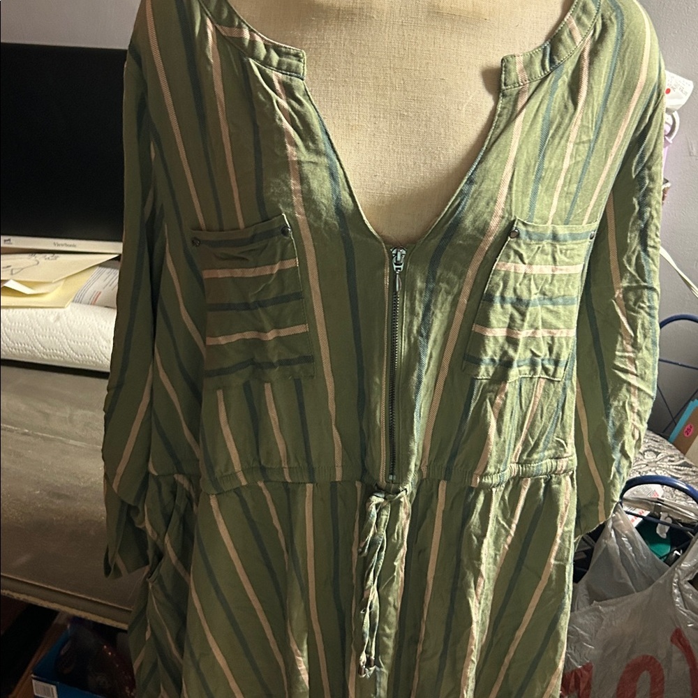 Torrid 3 Drawstring Green‎ Striped Dress - Picture 2 of 4